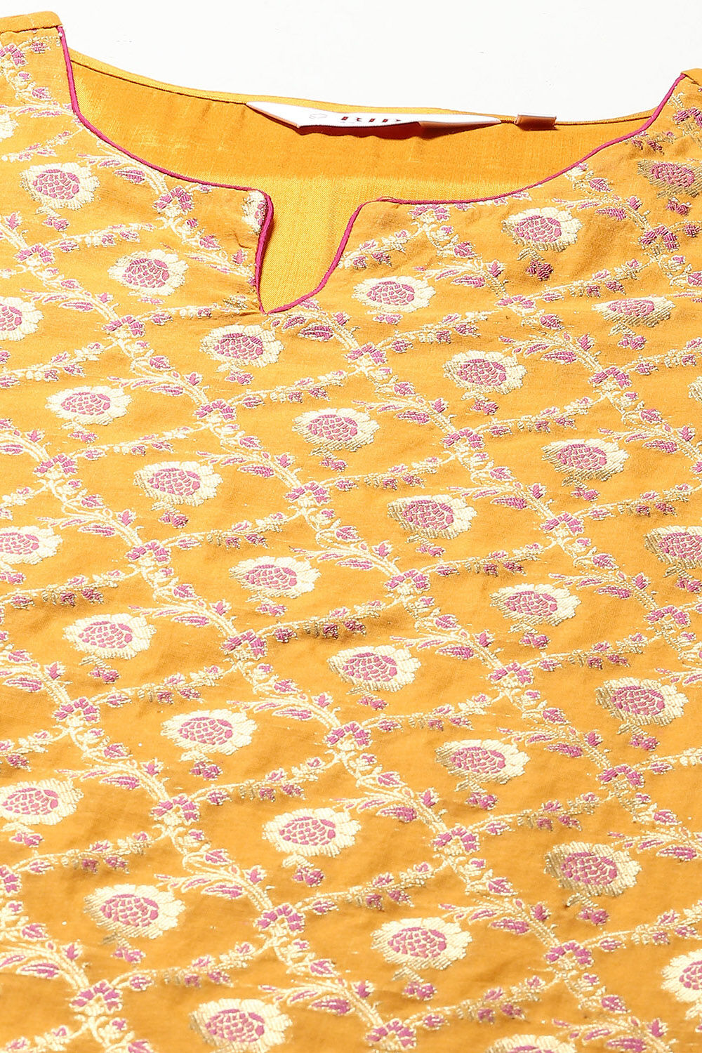 Mustard Cotton Blend Straight Yarndyed Kurta Palazzo Suit Set image number 1