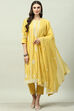 Yellow Cotton Blend Straight Kurta Slim Pants Suit Set