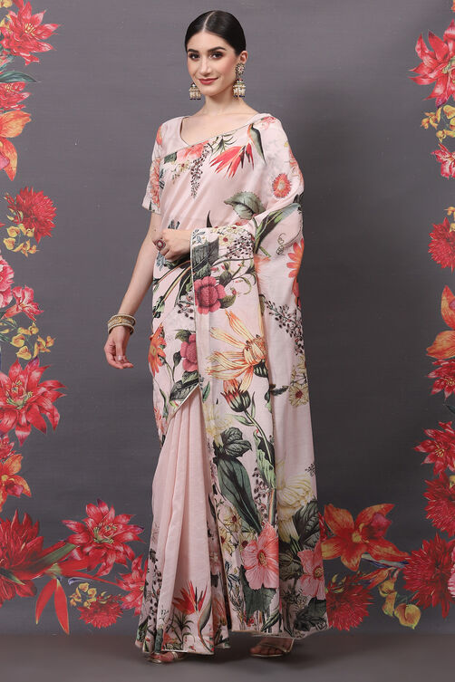 Rohit Bal Peach Cotton Silk Printed Saree image number 1