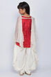 Red And Off White Cotton Silk Straight Kurta Dhoti Pant Suit Set image number 4