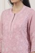 Pink Chanderi Lace Trim Floral Straight Suit Set image number 1