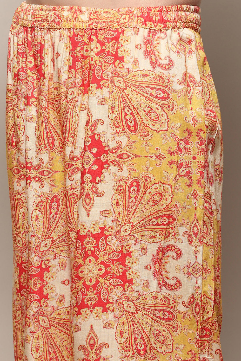 Yellow Printed Asymmetric Kurta & Palazzo Suit Set image number 2