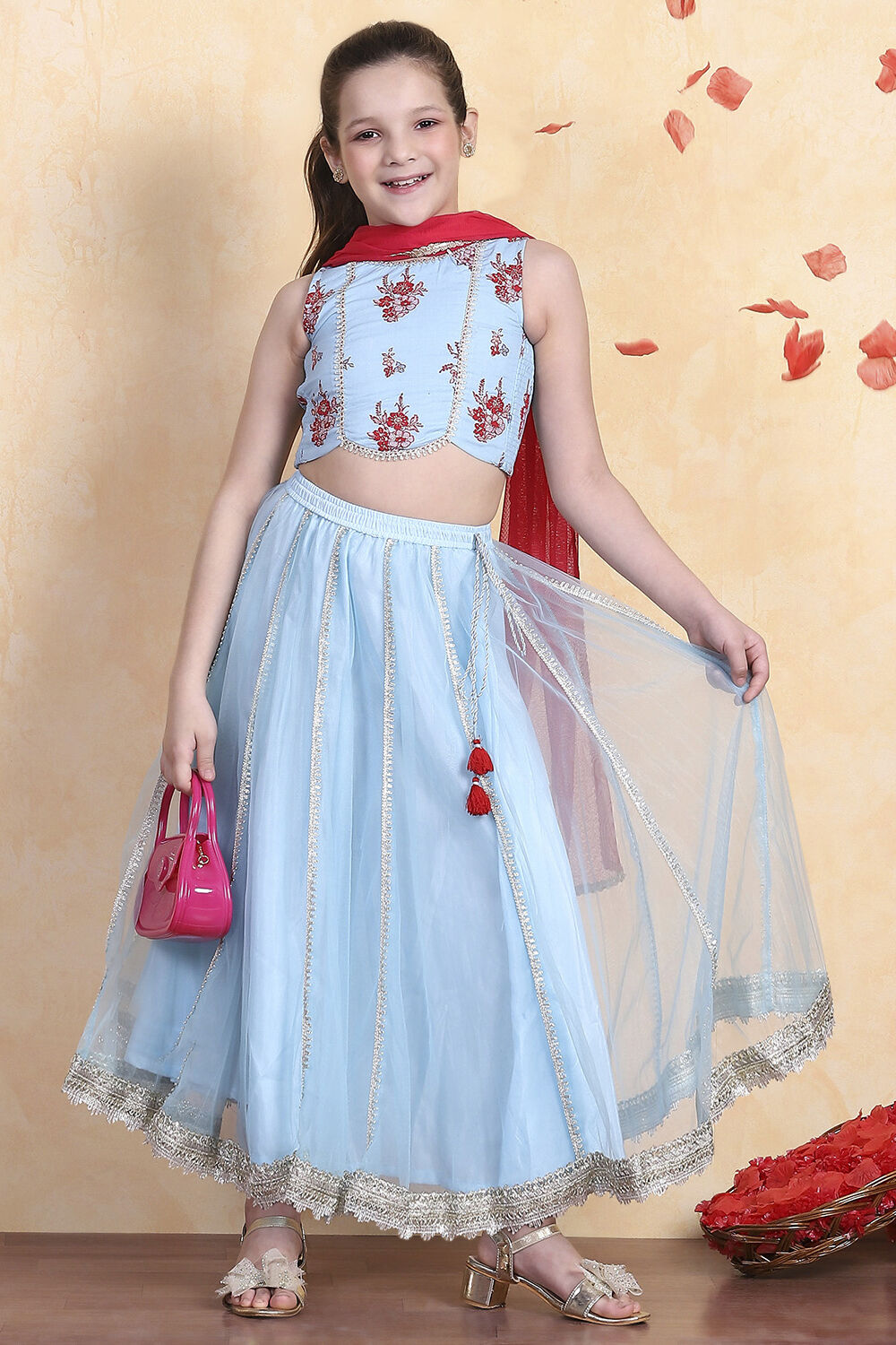 Sky Blue Printed Flared Lehenga Set image number 0