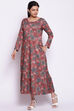 Rust Woolen Floral Printed Dress image number 3