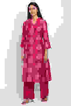Pink Art Silk Kurta Pants Set image number 2