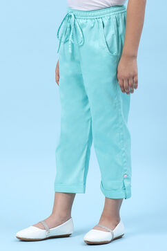 Powder Blue Cotton Solid Pant image number 3