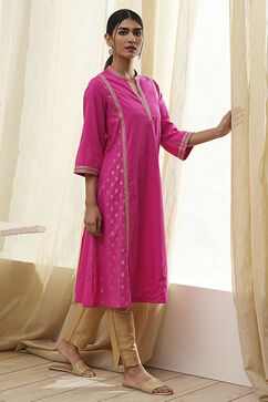 Fuchsia Cotton Printed A-Line Kurta image number 0