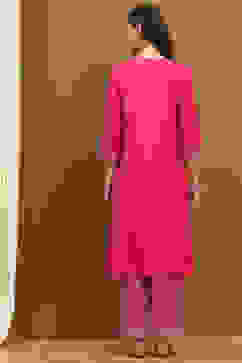 Fuchsia Modal Embroidered Festive Kalidar Suit Set image number 4