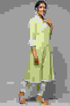 Green Cotton Straight Embroidered Kurta image number 3