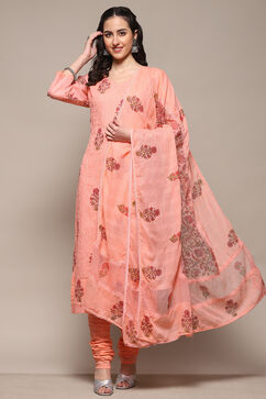 Peach Cotton Blend Unstitched Suit Set image number 1