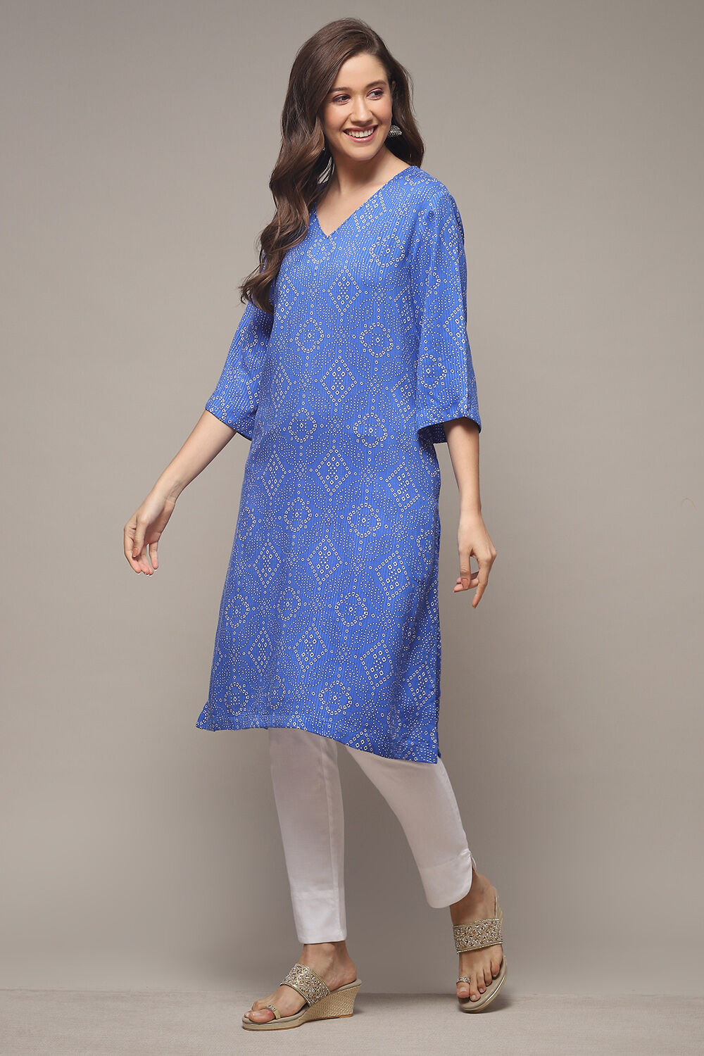 Electric Blue Viscose Straight Printed Kurta image number 0