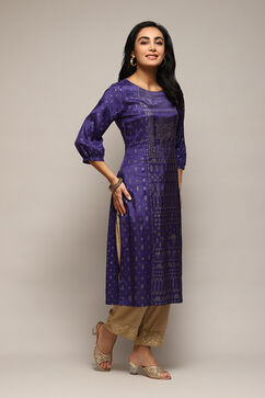 Purple Viscose Straight Printed Kurta image number 5