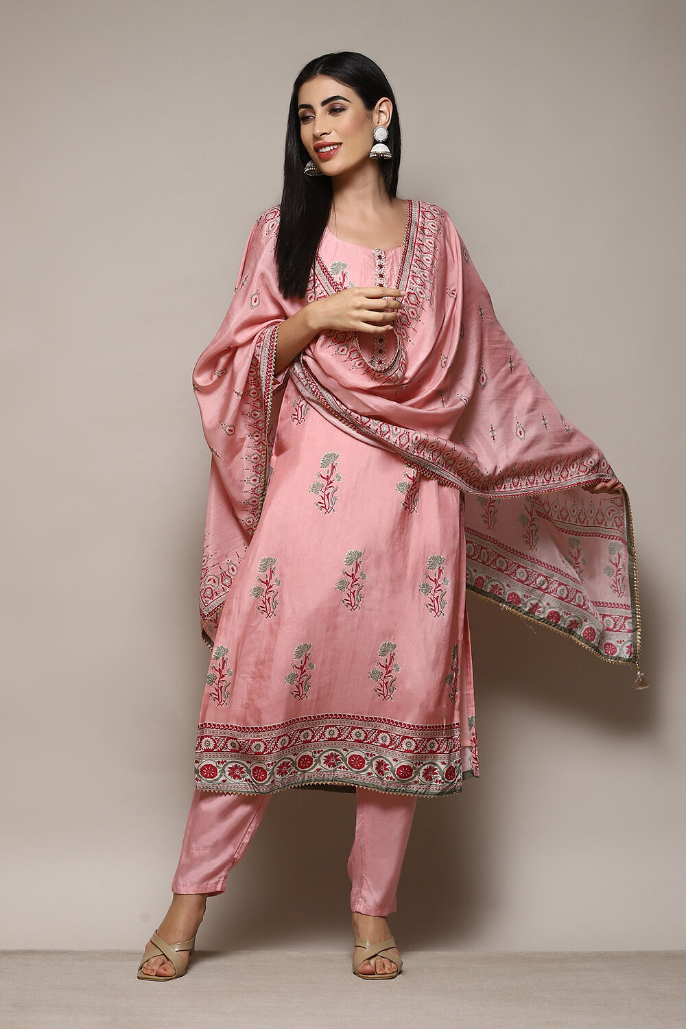 Pink Modal Digital Print Unstitched Suit Set image number 1