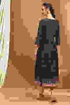 Black Cotton Printed Kurta image number 3