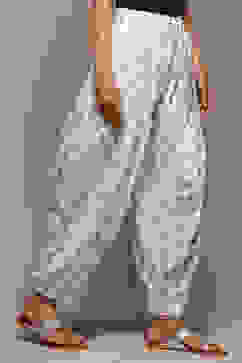 White Blue Cotton Printed Relaxed Salwar image number 3