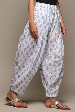 White Blue Cotton Printed Relaxed Salwar image number 3