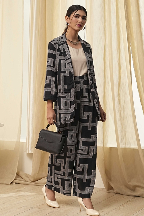 Black Viscose Printed Co-ord Set image number 0