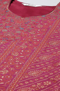Fuschia Cotton Blend Straight Yarndyed Kurta Suit Set image number 1