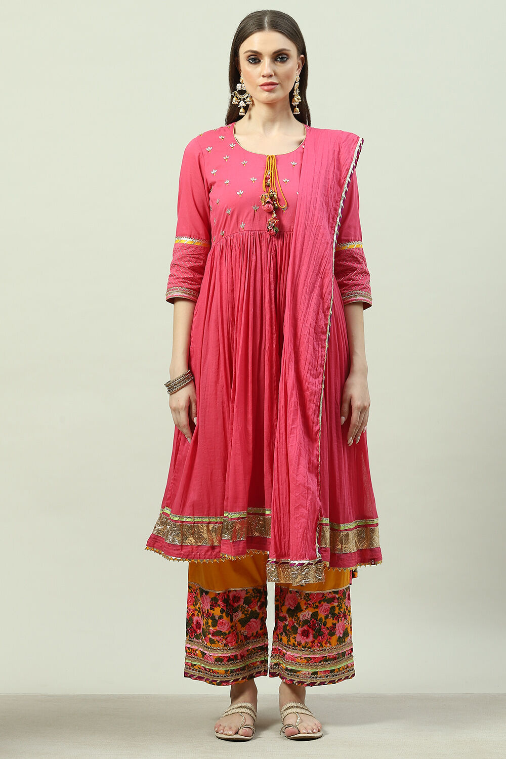 Buy Pink Cotton Anarkali Kurta Palazzo Suit Set Kurta Straight