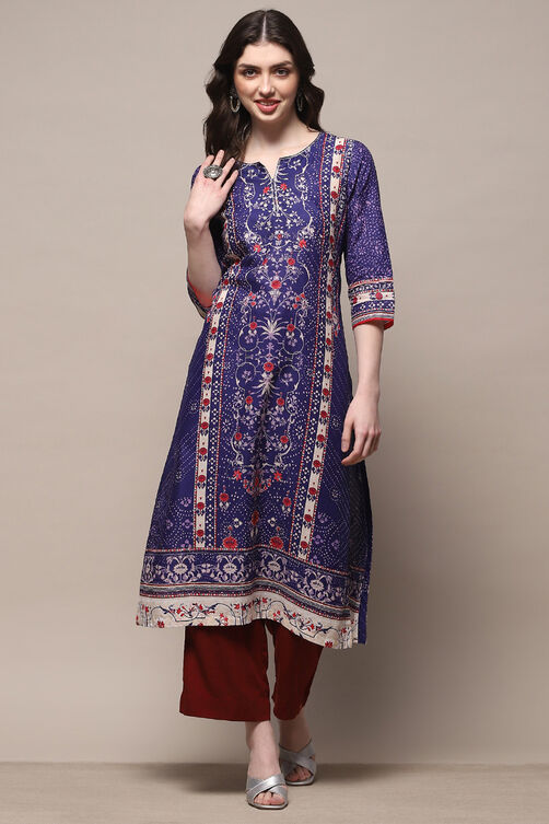 Indigo Cotton Straight Kurta image number 0