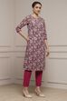 Pink Cotton Floral Printed Straight Kurta