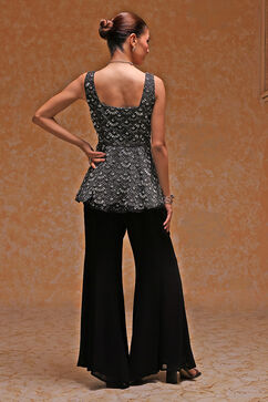 Black Polyester Embroidered Sharara Suit Set image number 3