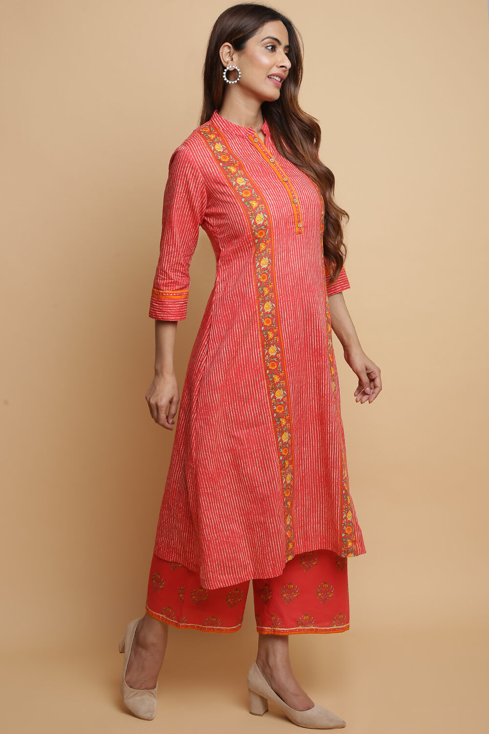 Turquoise Cotton A-Line Kurta Palazzo Suit Set image number 5