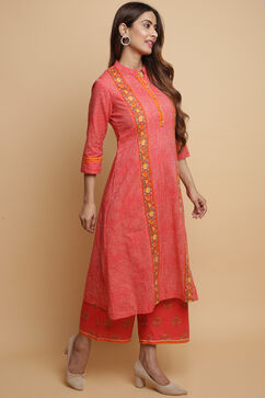 Coral Cotton A-Line Kurta Palazzo Suit Set image number 5