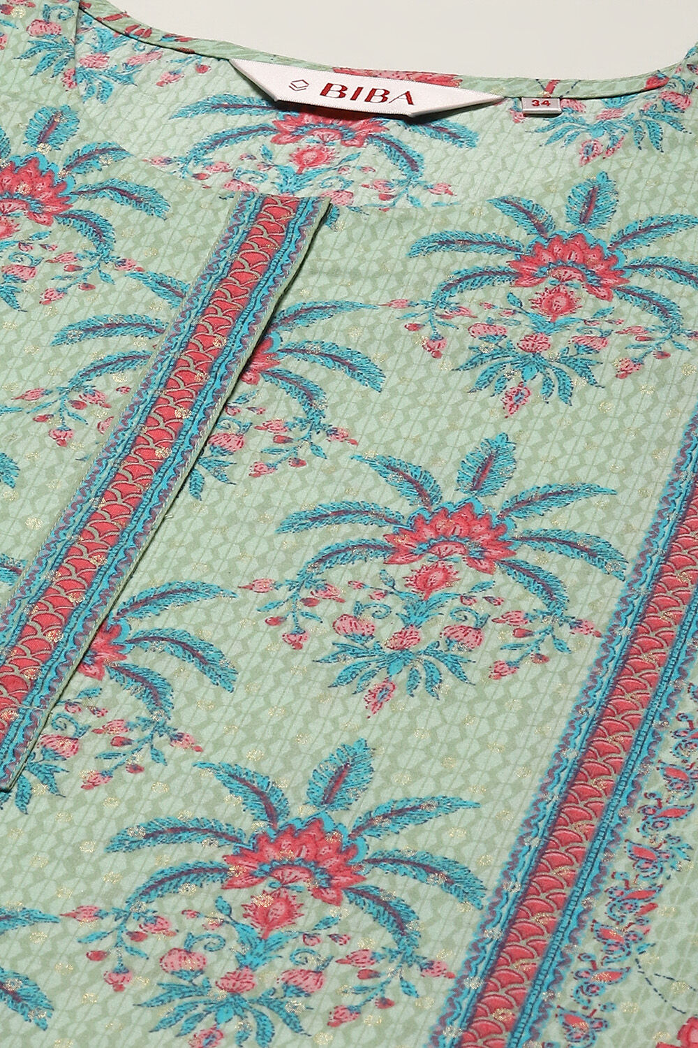 Green Cotton Straight Printed Kurta image number 1