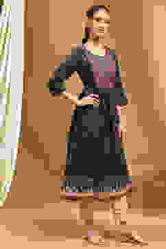 Black Cotton Printed Kurta image number 4