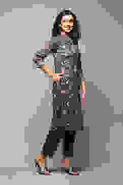 Brown Spandex Blend Straight Printed 2 Piece Set image number 5