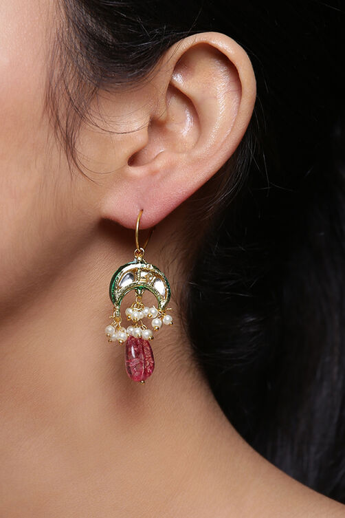 Kundan and enamel pink and blue earrings image number 1