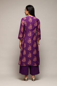 Voilet Polyester A-Line Printed Kurta Palazzo Suit Set image number 4