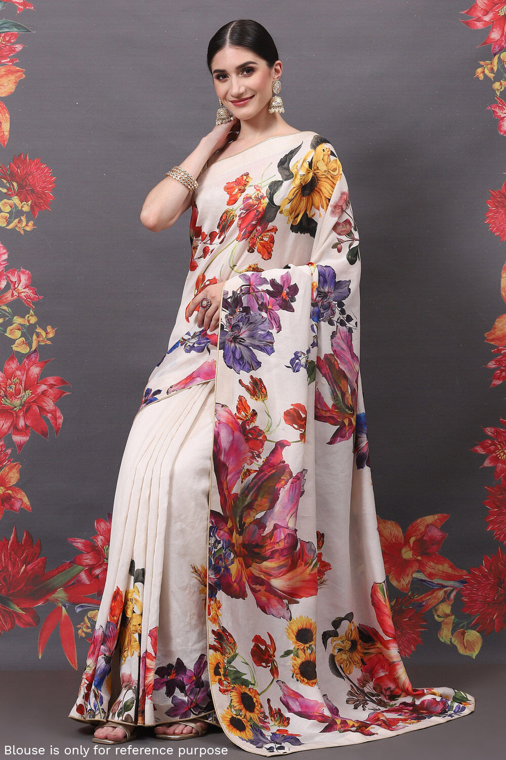 Rohit Bal Indigo Cotton Silk Printed Saree image number 3