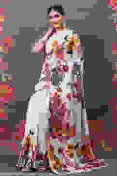 Rohit Bal Off White Cotton Silk Printed Saree image number 3