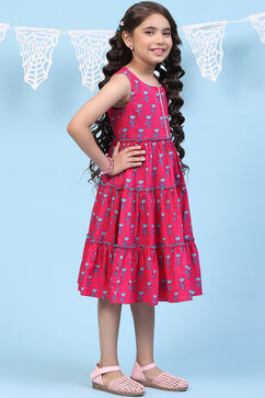 Pink Cotton Tiered Printed Kurta image number 3