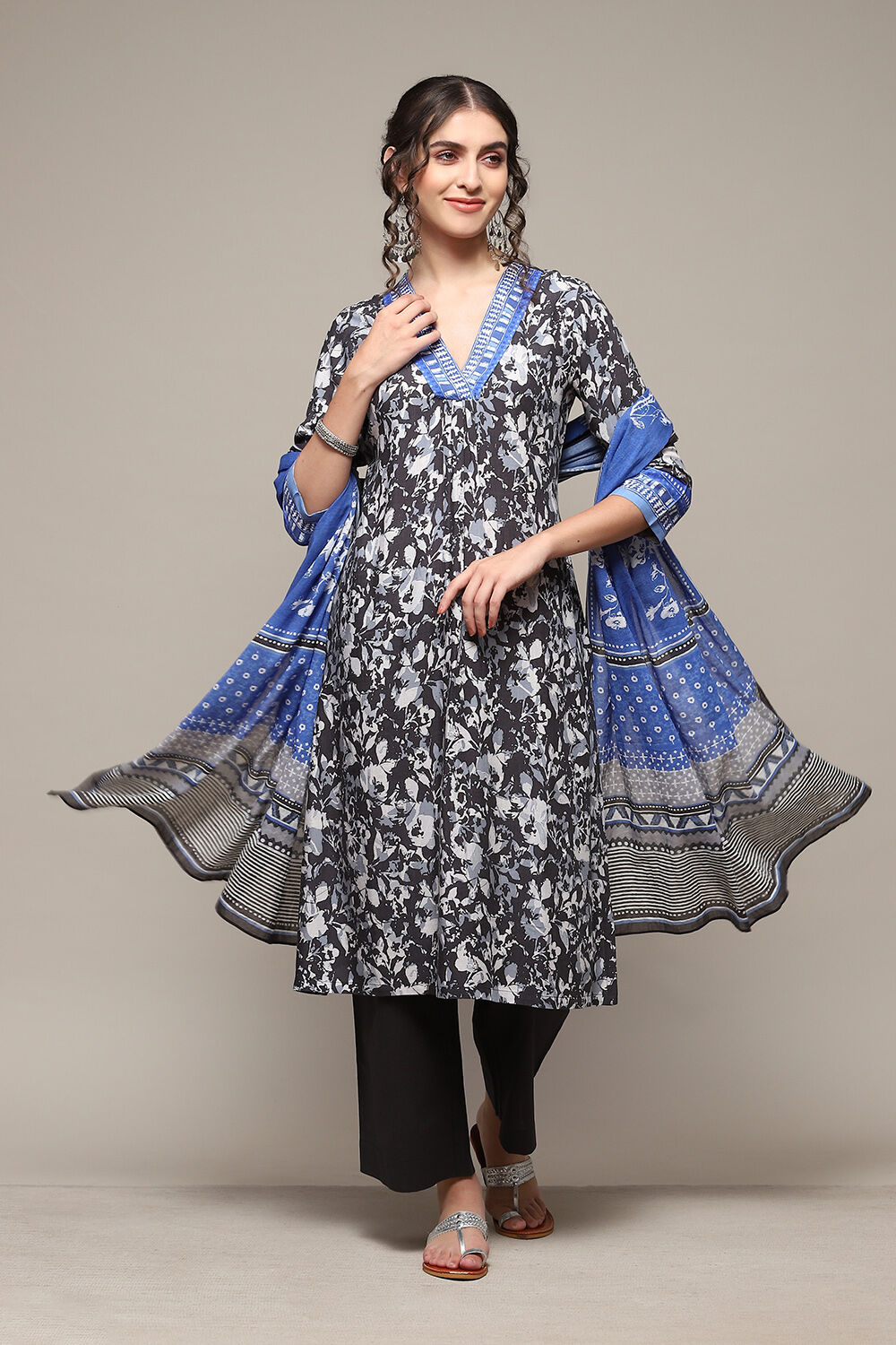 Charcoal Rayon Straight Kurta Narrow Palazzo Suit Set
