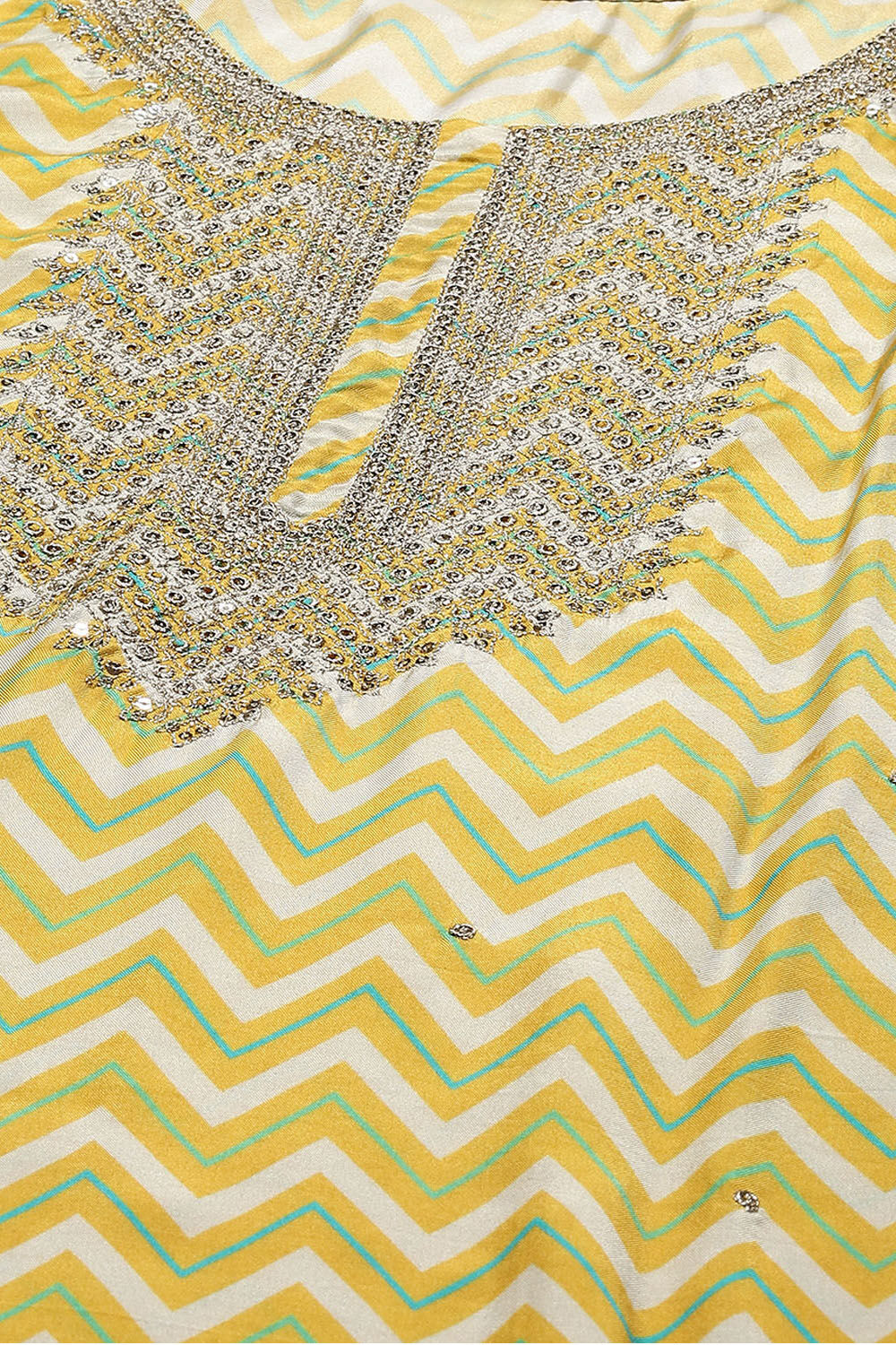 Mustard Muslin Digital Print Unstitched Suit Set image number 2