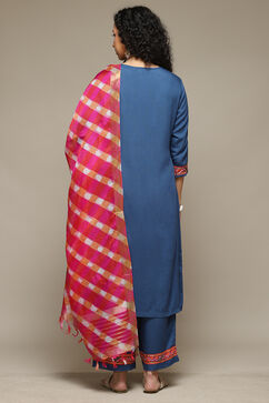 Blue Rayon Straight Kurta Palazzo Suit Set image number 4