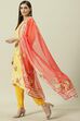 Yellow Printed Viscose A-Line Kurta Slim Pant Suit Set image number 5