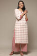 Natural & Blue Cotton Blend Straight Kurta Palazzo Suit Set image number 0