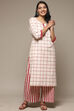 Natural & Berry Cotton Blend Straight Kurta Palazzo Suit Set