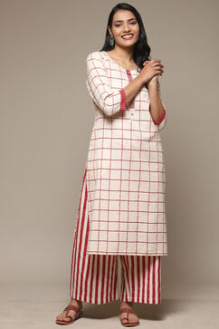Natural & Berry Cotton Blend Straight Kurta Palazzo Suit Set image number 0