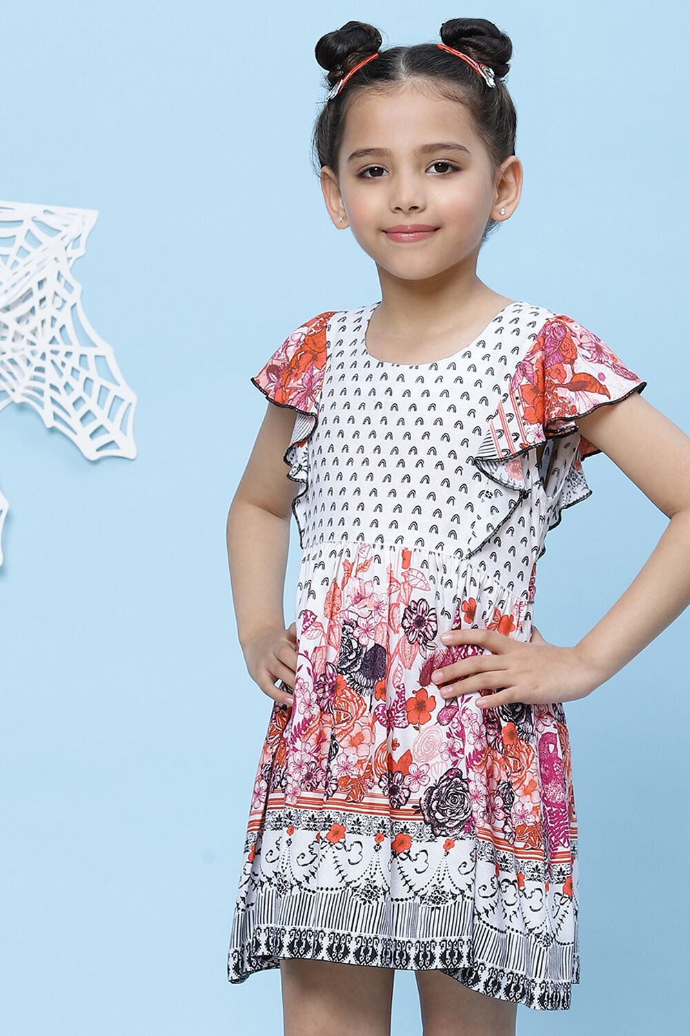 White Rayon A-Line Printed Dress image number 2