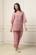 Dusky Pink Cotton Schiffli Straight Suit Set image number 6