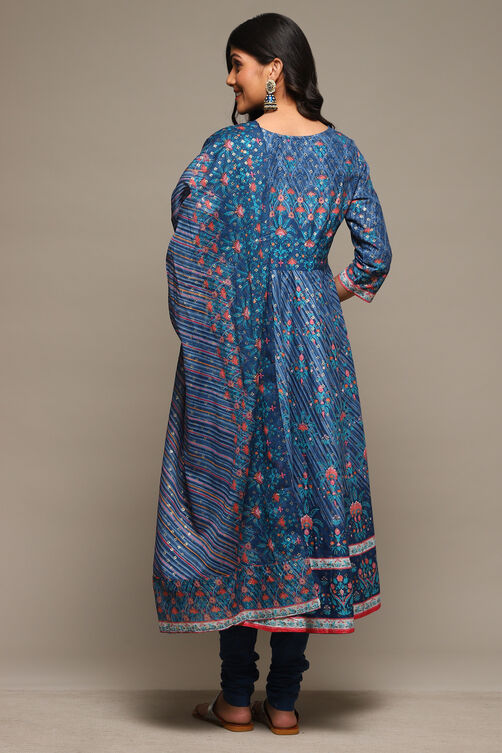 Indigo Cotton Anarkali Kurta Churidar Suit Set image number 4