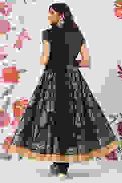 Rohit Bal Navy Blue Chanderi Silk Anarkali Solid Suit Set image number 7