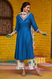 Teal Rayon Straight Suit Set image number 4