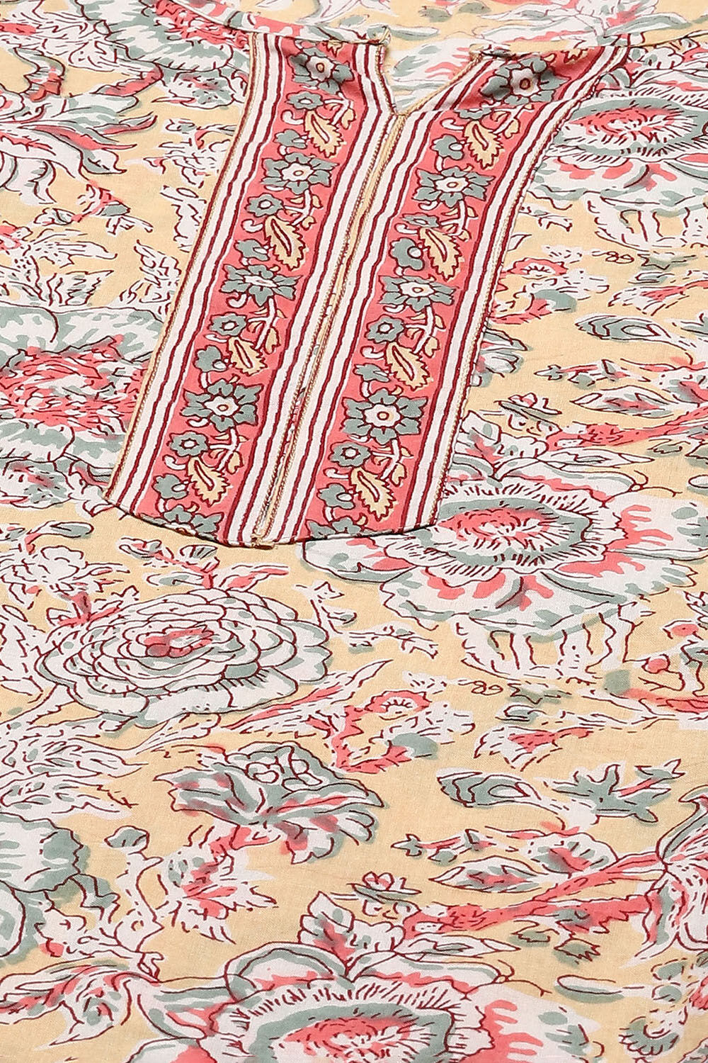 Dull Yellow Cotton Handloom Unstitched Suit Set image number 2