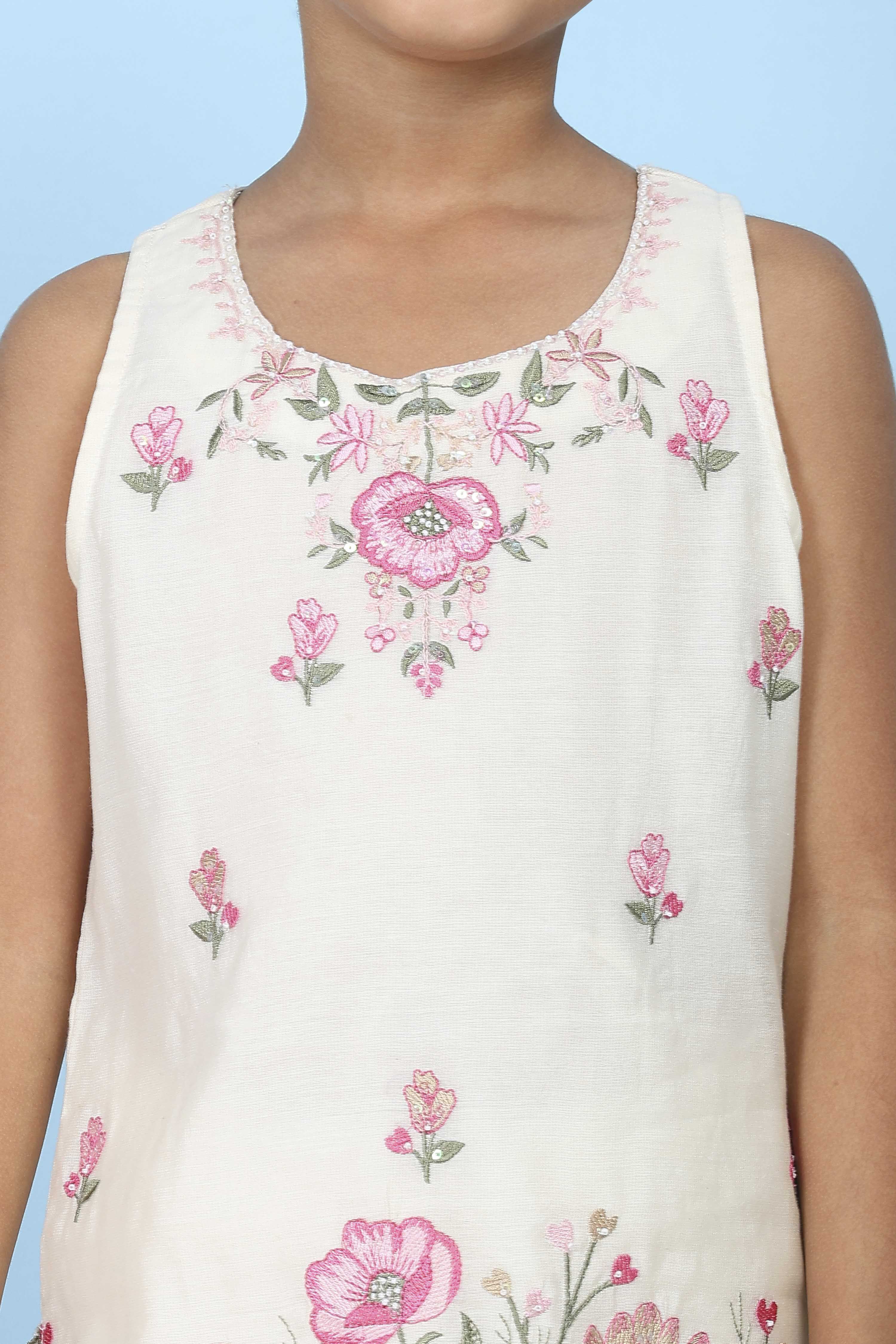 White Poly Chanderi Sequin Embroidered Straight Suit Set image number 1